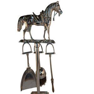 Vintage Chrome Horse Fireplace Tool Set Western Equestrian Decor